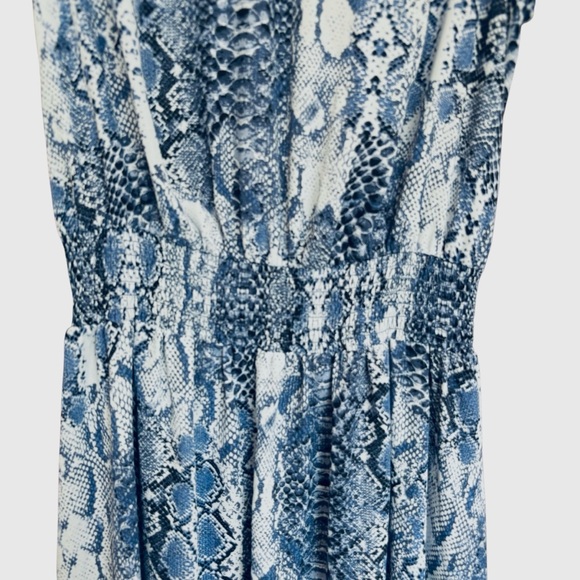 Nanette Lepore Stevie Snake-print Hi-Low Smocked-Waist Sleeveless Blue Dress - Picture 10 of 16